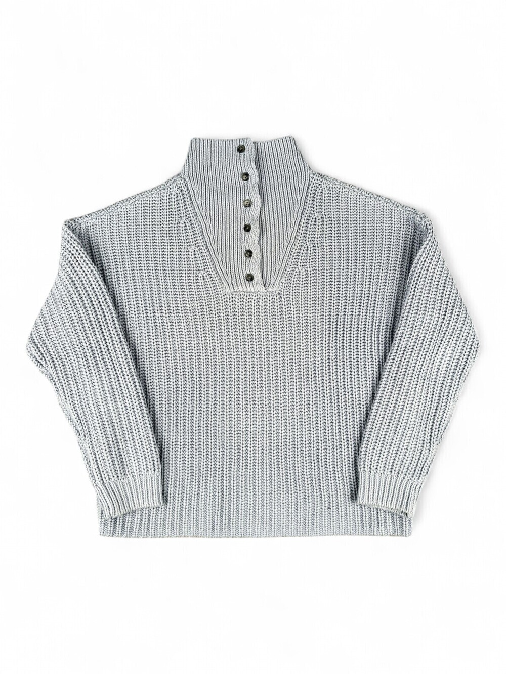 Haven Ribbed Button Funnel Neck Sweater XS - Light Gray